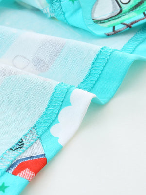 Blue cotton t-shirt with playful aviation print and cloud details.