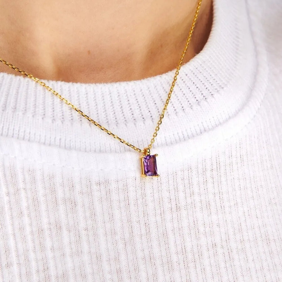 Prism cut amethyst gemstone necklace on 18K gold chain
