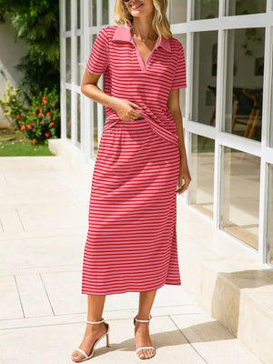two-piece set in white with collared and short sleeve
