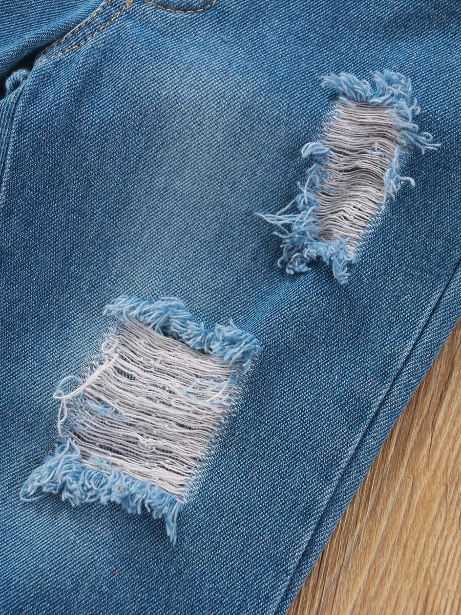 Children's Tie Shoulder Tank And Distressed Jeans Set option 6