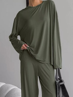 slate gray relaxed pajama set with round neck