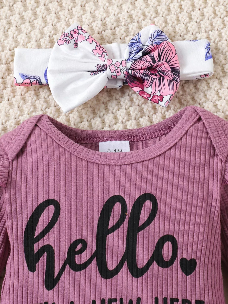 Children's Ribbed Bodysuit And Pants Set in Purple