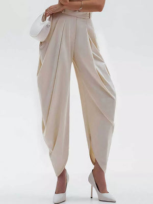 Black High-waisted Pleated Drape Pants