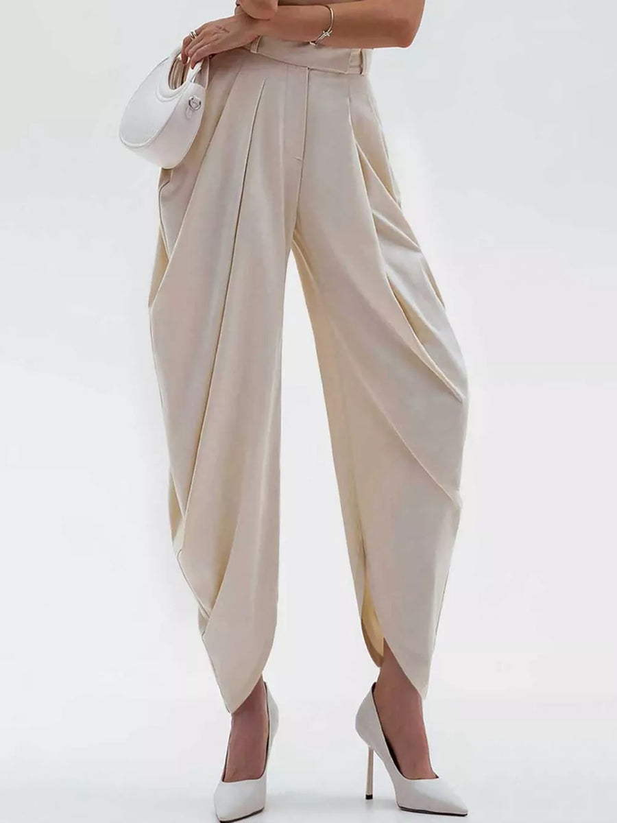 Black High-waisted Pleated Drape Pants