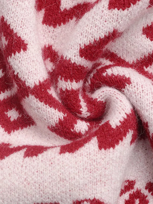 Red and white patterned acrylic blend sweater detail