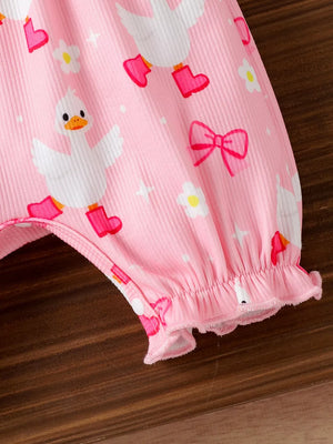 Children's Bow Duck Print Romper With Headband option 7