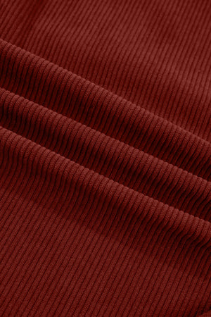 Adjustable Cuff Long Sleeve Corduroy Shirt in Burgundy with buttoned