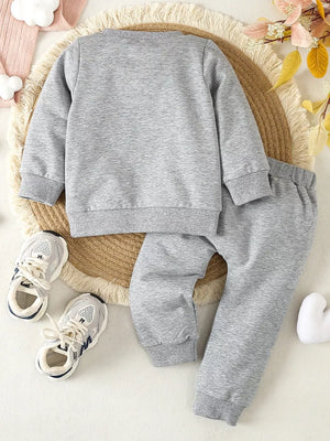 Children's Letter Round Neck Top And Pants Set in Pink