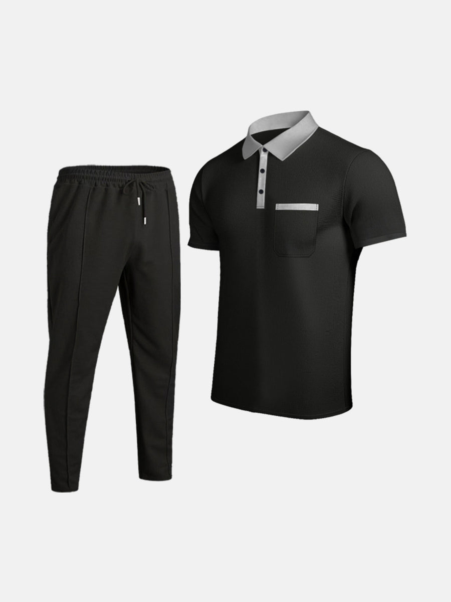 Men's Short Sleeve Polo And Pants Set Plus Size in Khaki