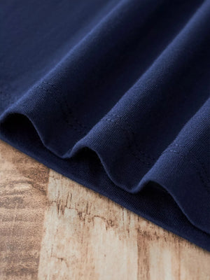 Dark Navy 100% cotton long-sleeve tee with visible stitching detail.