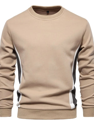Crew neck sweatshirt in taupe with black and white side panel details.