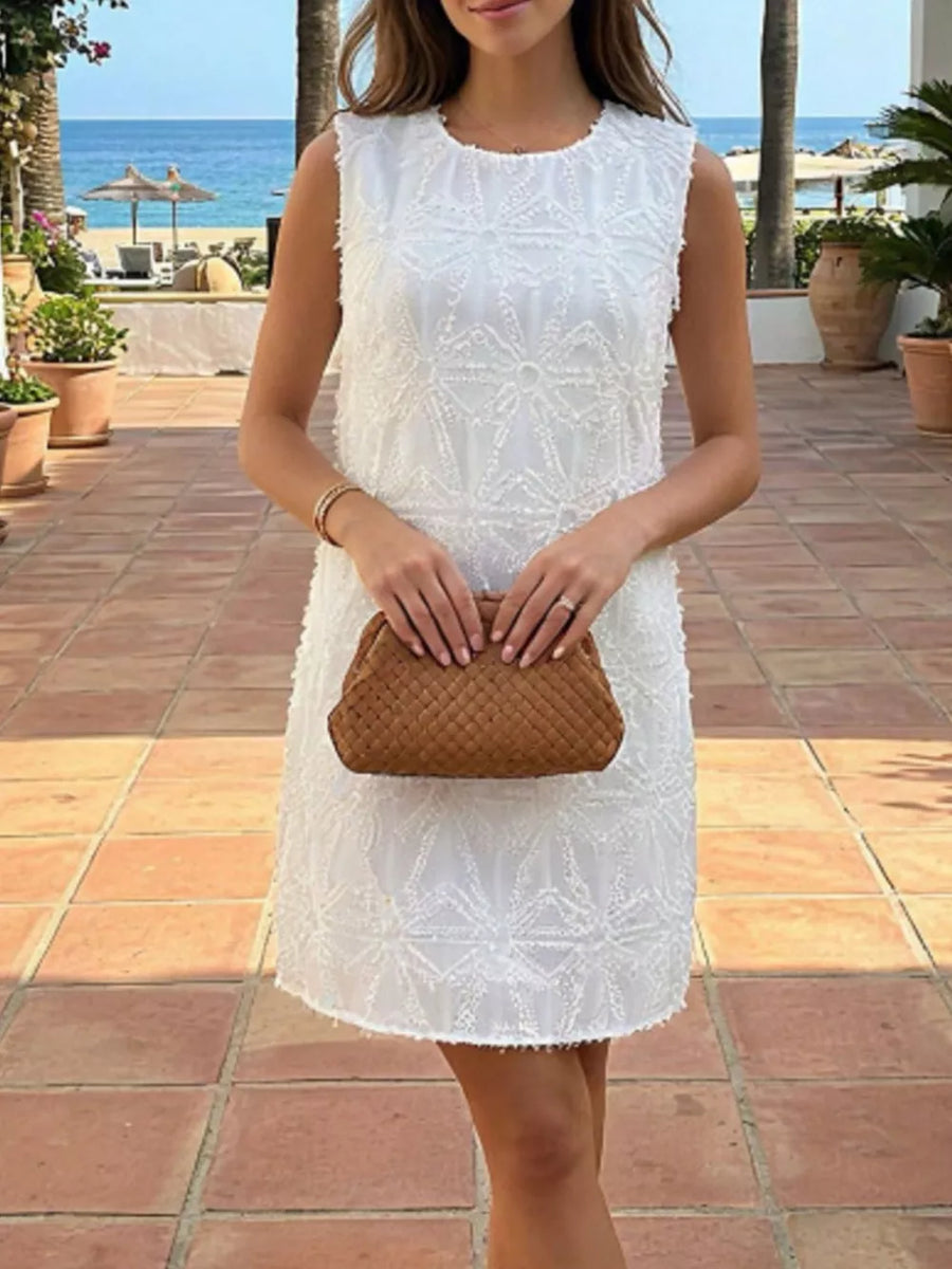 White with Textured Sleeveless Mini Dress