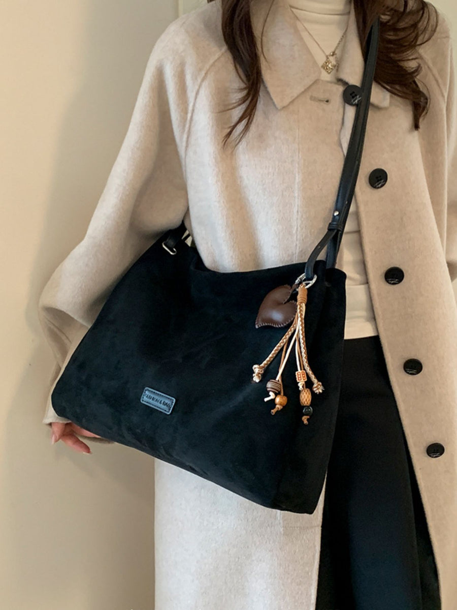 Suede Imported Size &amp shoulder bag in Black with unstructured silhouette
