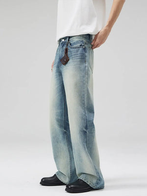 Men's Vintage Wash Flare Jeans Plus Size in Black