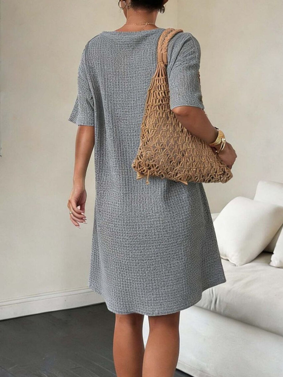 modern shirt dress in slate gray with v-neck