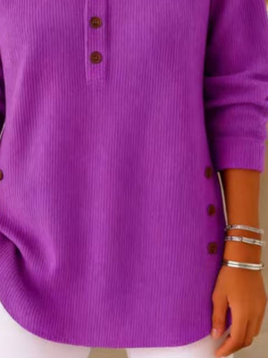 Full Size Button Detail Corduroy Shirt Plus Size in Light Brown