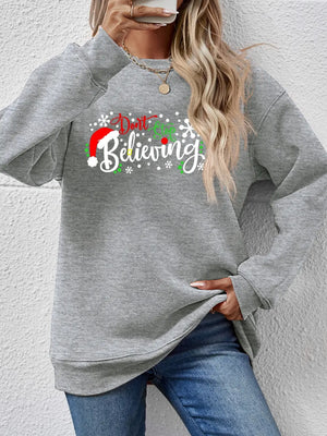 Graphi-Cool Long Sleeve Sweater in Charcoal with holiday graphic and Santa hat.