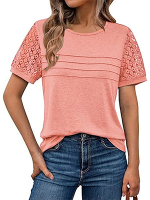 coral pink t-shirt with geometric and round neck