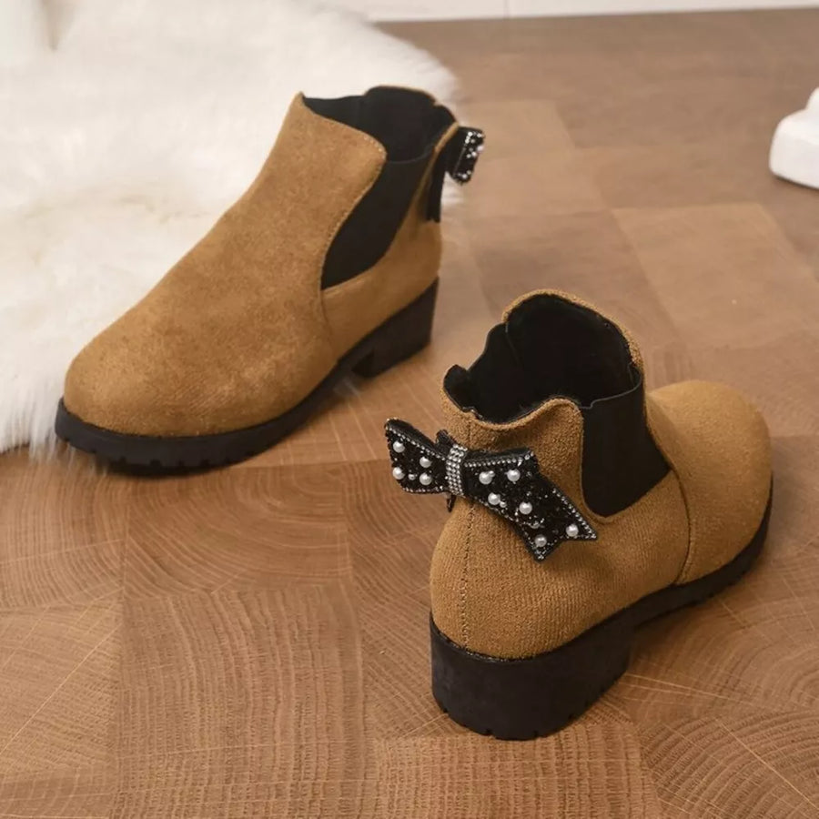 boots in navy blue with round toe and ankle-length