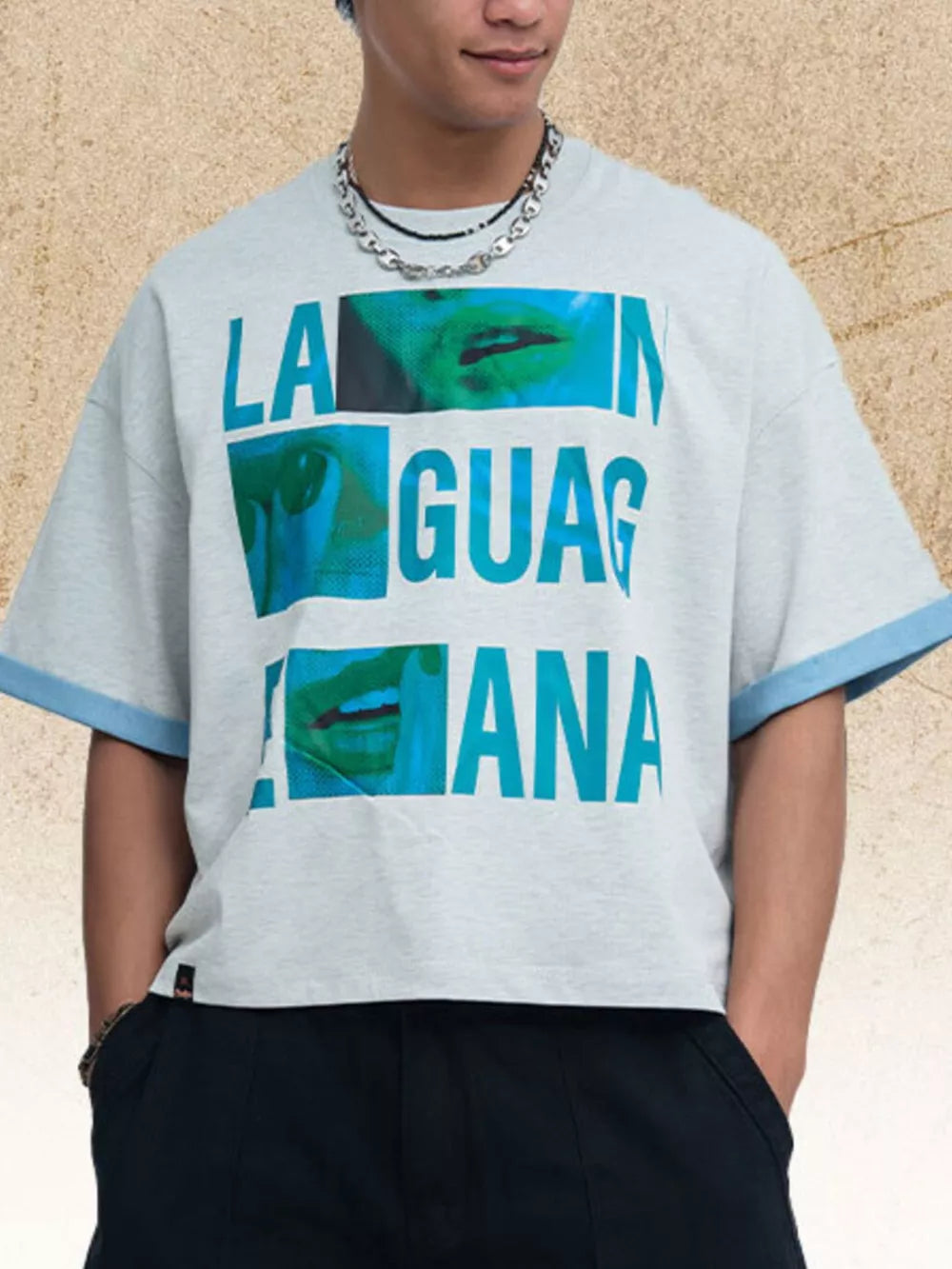 Turquoise Men's Graphic Round Neck Short Sleeve T-shirt