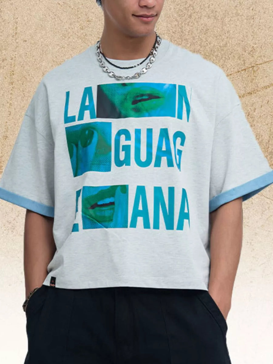 Turquoise Men's Graphic Round Neck Short Sleeve T-shirt