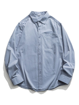 Sky blue cotton men's long sleeve button-down shirt with chest pocket.