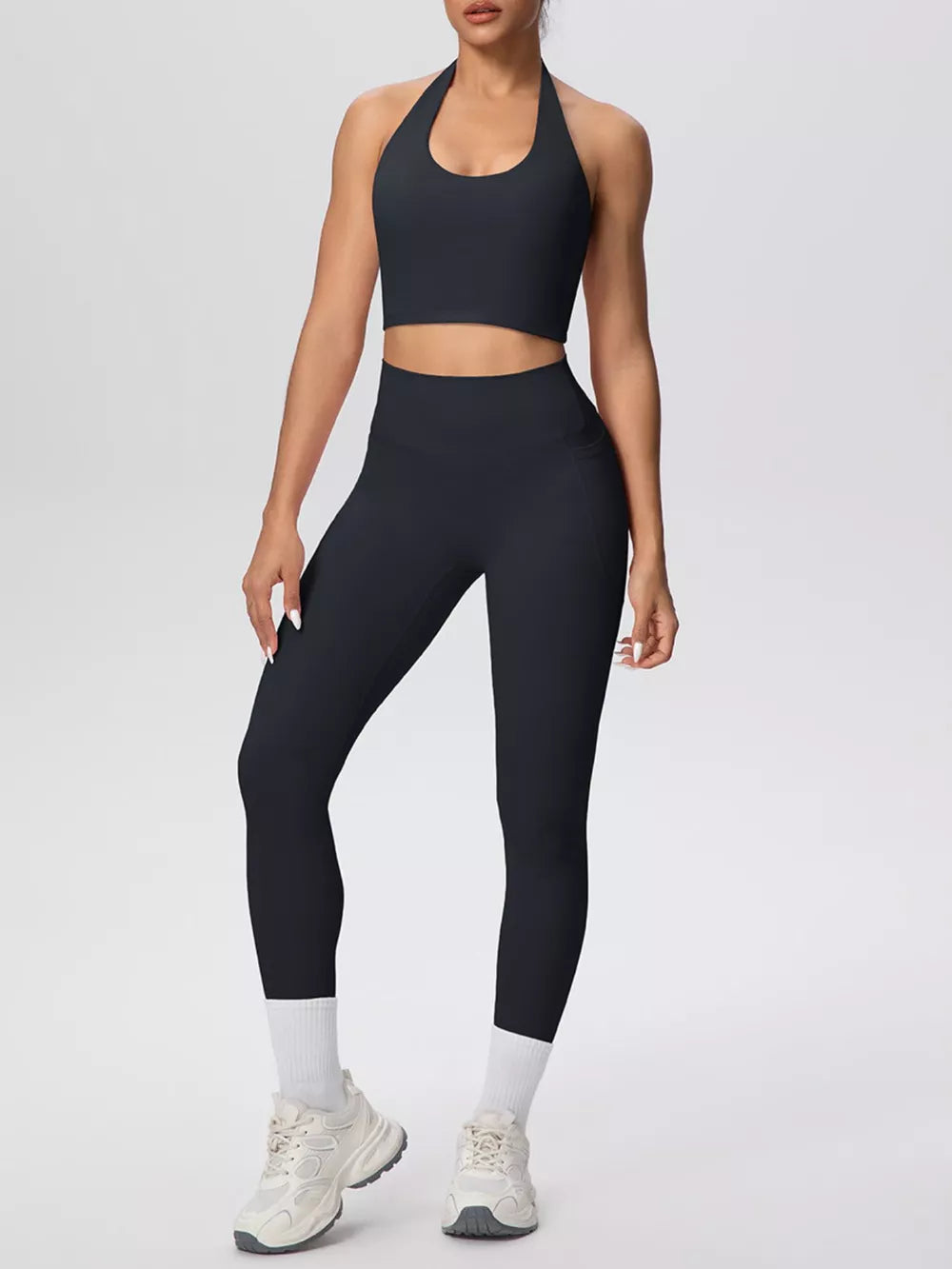 active set in Light Blue with pocketed and cropped