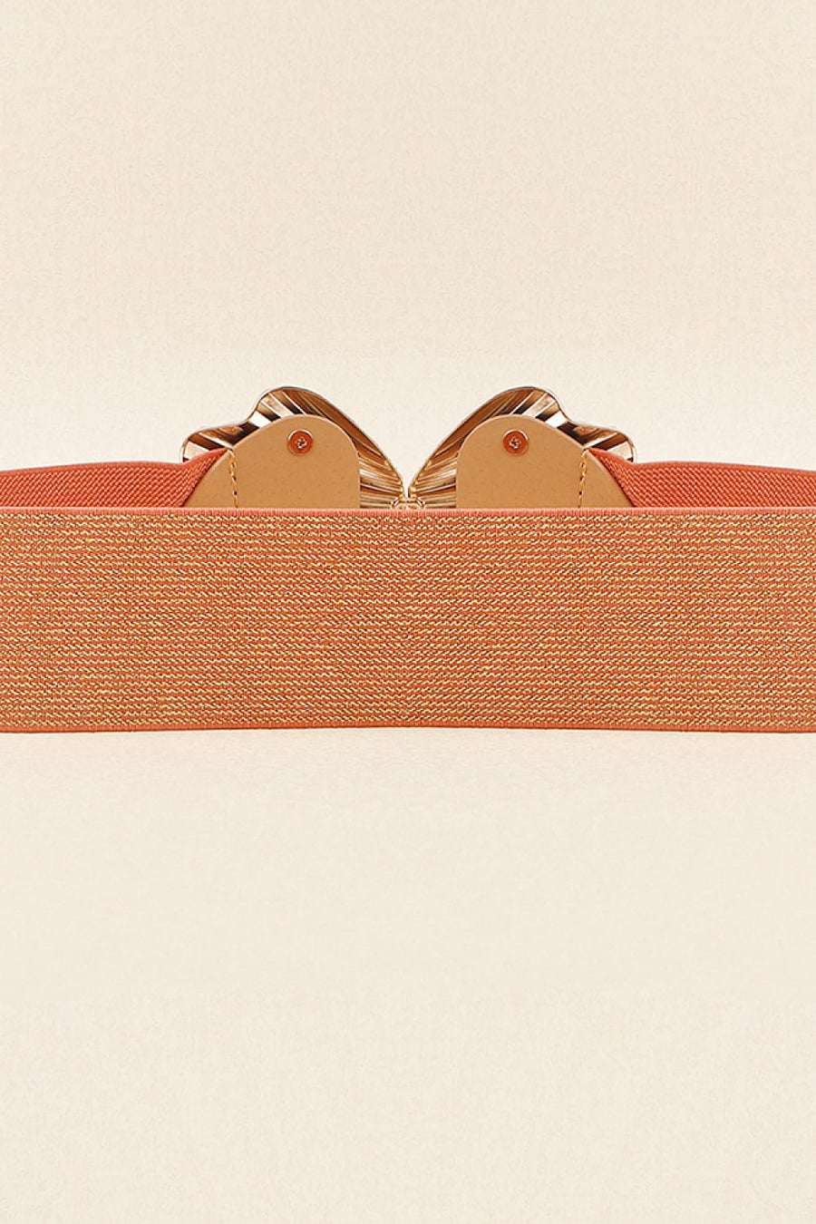 Caramel elastic belt with sculpted butterfly buckle detail