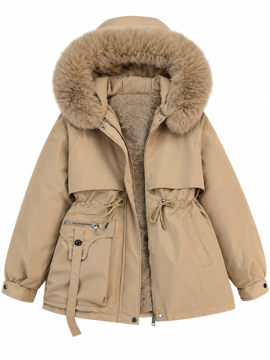 Coffee relaxed parka with hooded