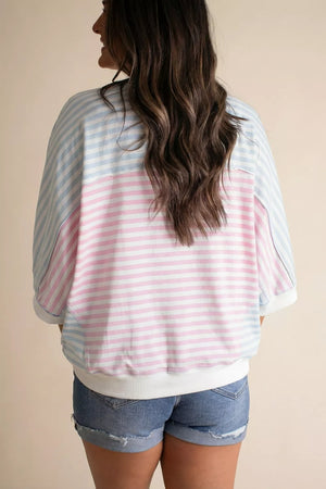 Casual Stripe Oversize Dolman Sleeve T Shirt in Blush Pink