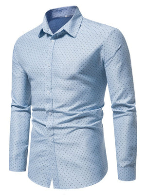 Light blue cotton slim fit button-down shirt with micro-dots