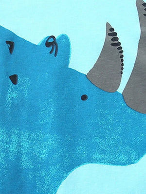 Blue cotton baby tee with a graphic rhino print