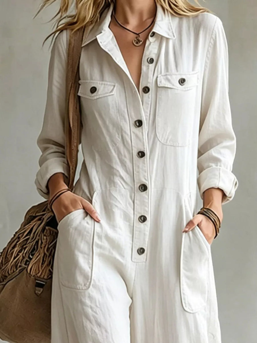Khaki relaxed jumpsuit with collared