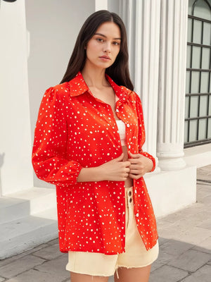 Yellow with Polka Dot Puff Sleeve Shirt in Yellow