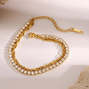 18K Gold-Plated,Stainless Steel,Rhinestone Care instructions: Avoid wearing duri bracelet in clear with linear silhouette
