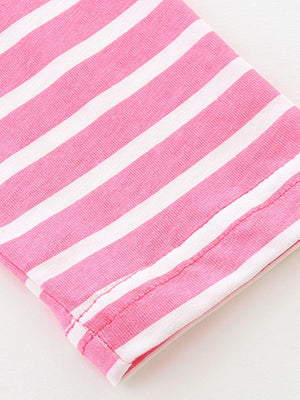Pink and white striped cotton baby dress detail