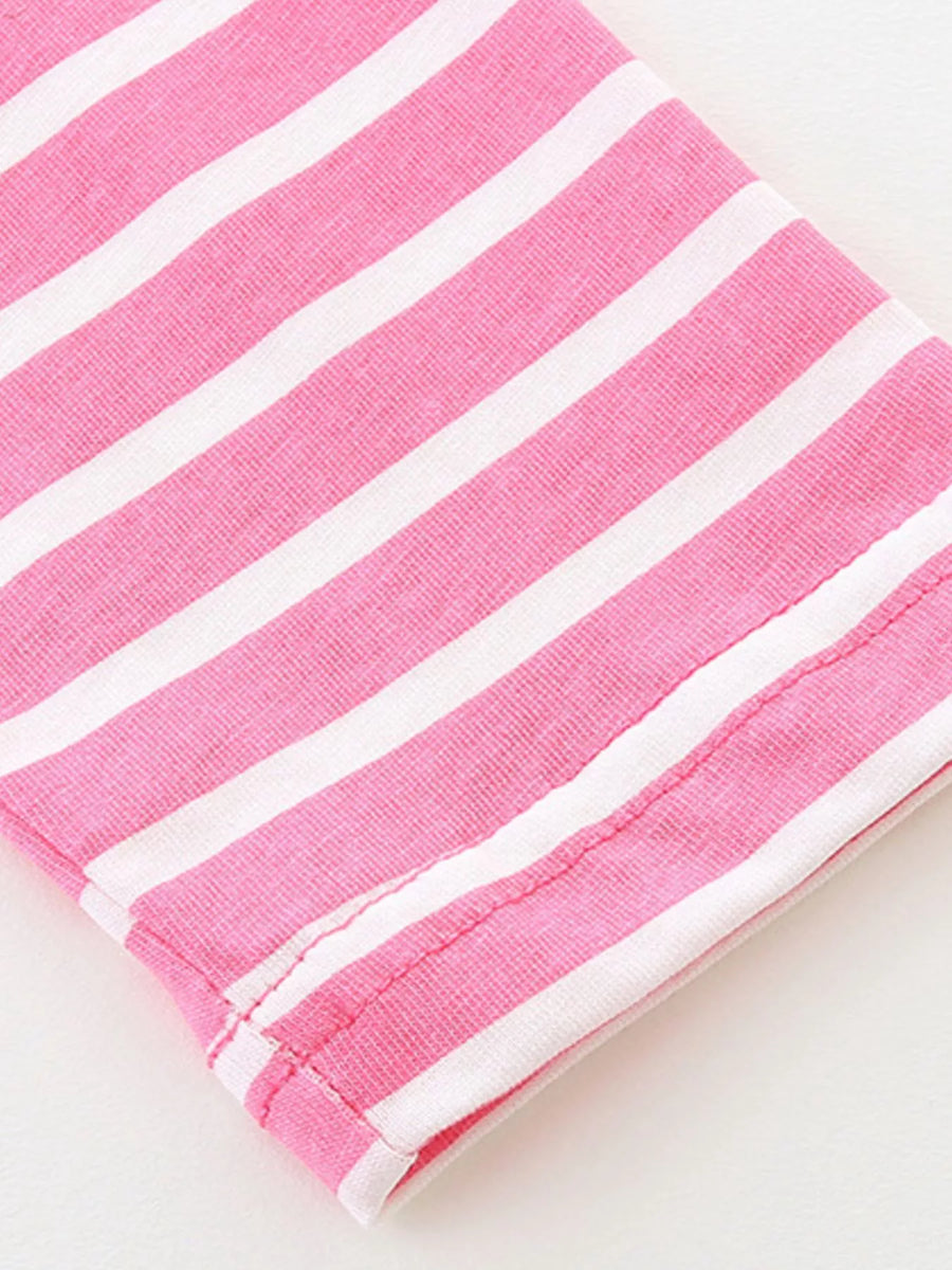 Pink and white striped cotton baby dress detail