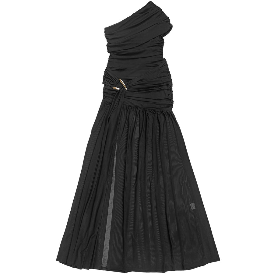 White formal gown with floor-length and back-zip