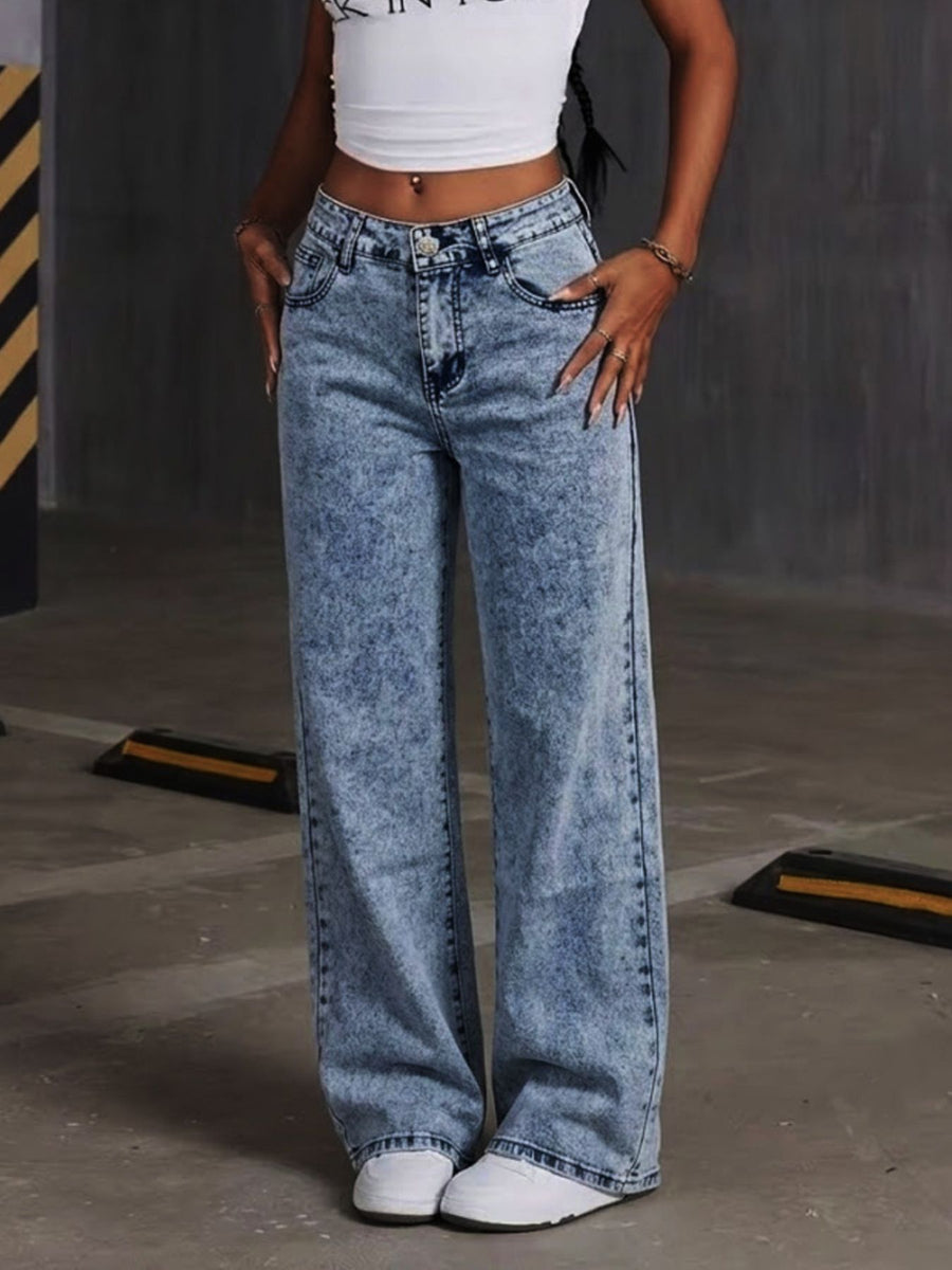 73% Cotton, 14% Viscose, 11% Polyester, 2% Elastane Care instructions: Machine w wide-leg jeans in Dusty Blue with wide-leg
