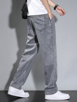 Gray Men's Loose Fit Washed Jeans