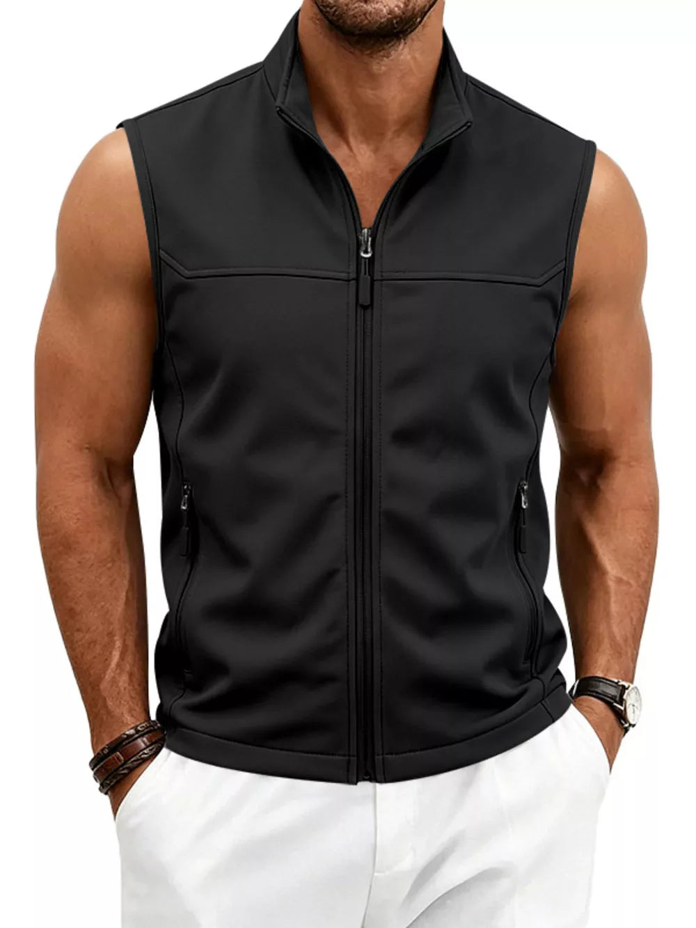 Men's Plus Size Zip Up Vest in Sky Blue with seam detail