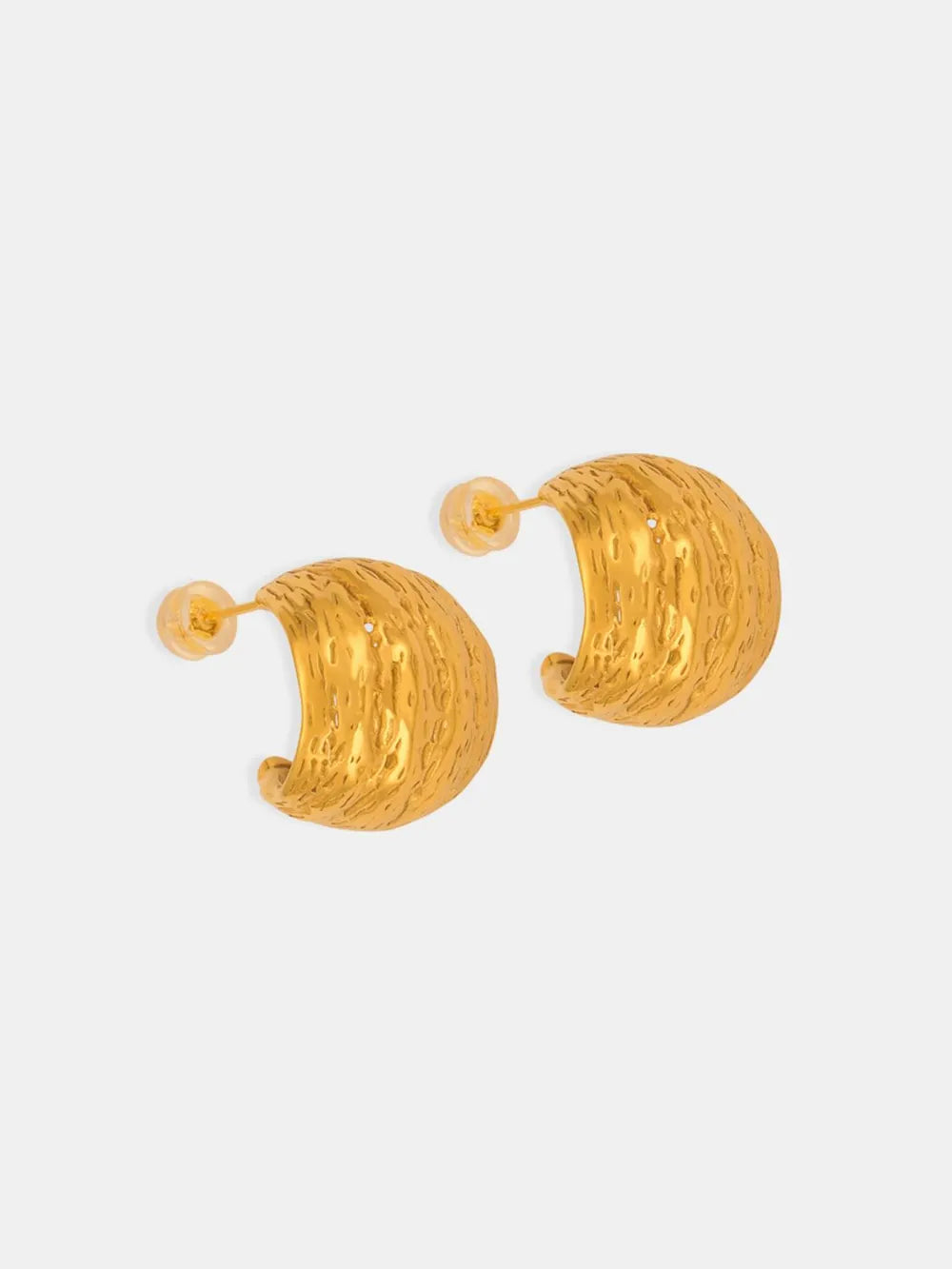Sculptural gold-tone hoop earrings with textured finish, 18K gold-plated.