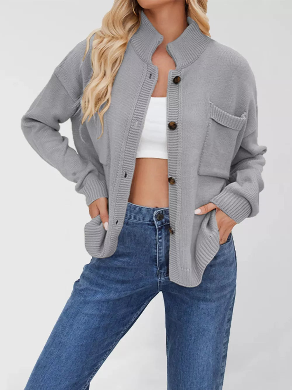 cardigan in Khaki with buttoned and hip-length