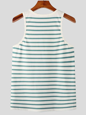 Breton stripe tank top in Air Force Blue with harness detail.