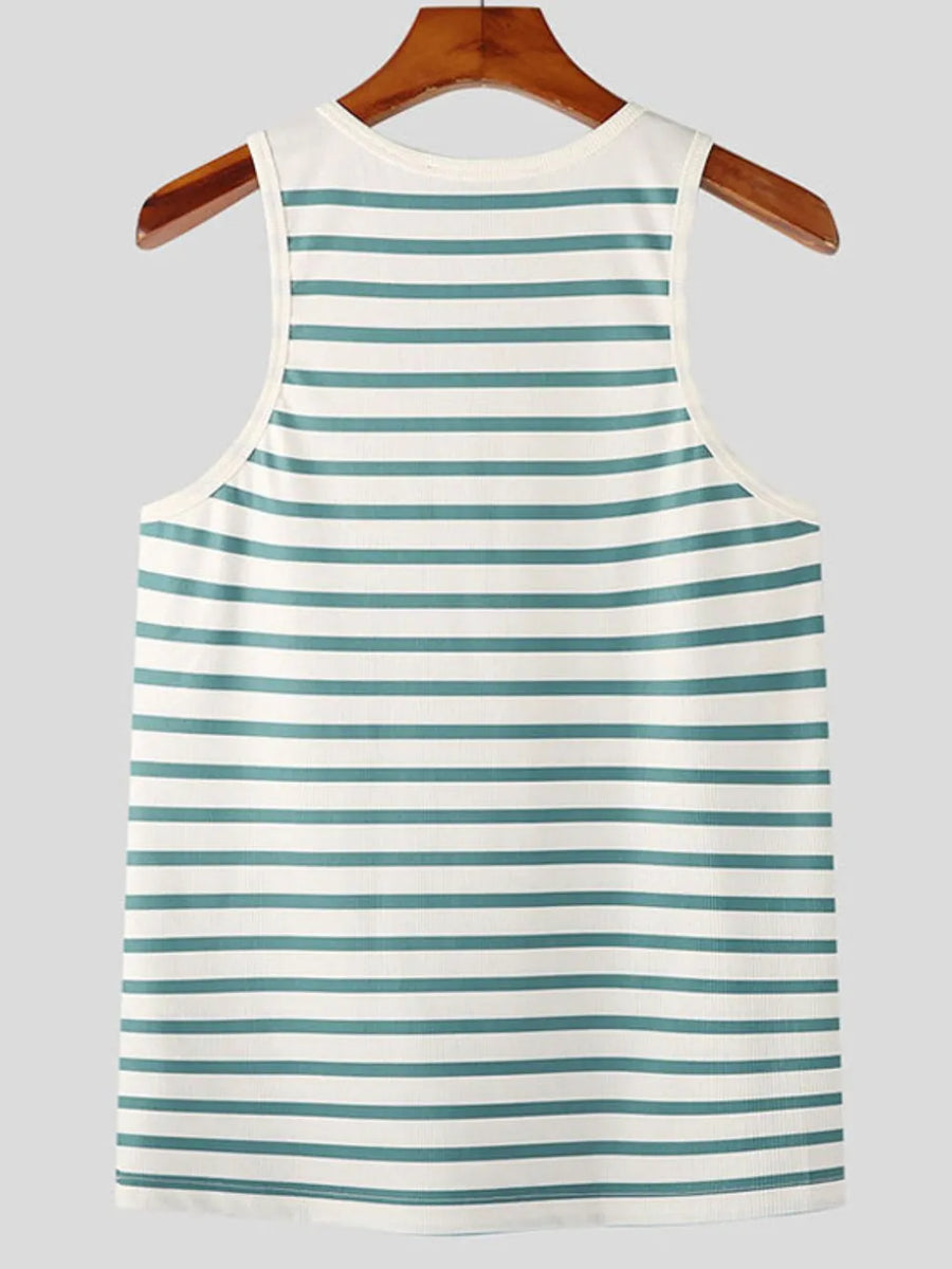 Breton stripe tank top in Air Force Blue with harness detail.