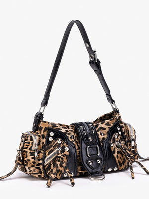 shoulder bag featuring leopard-print in black with PU Leather Imported Size &amp texture