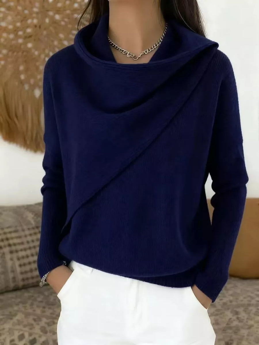 pullover sweater in navy blue featuring plus-size and relaxed fit