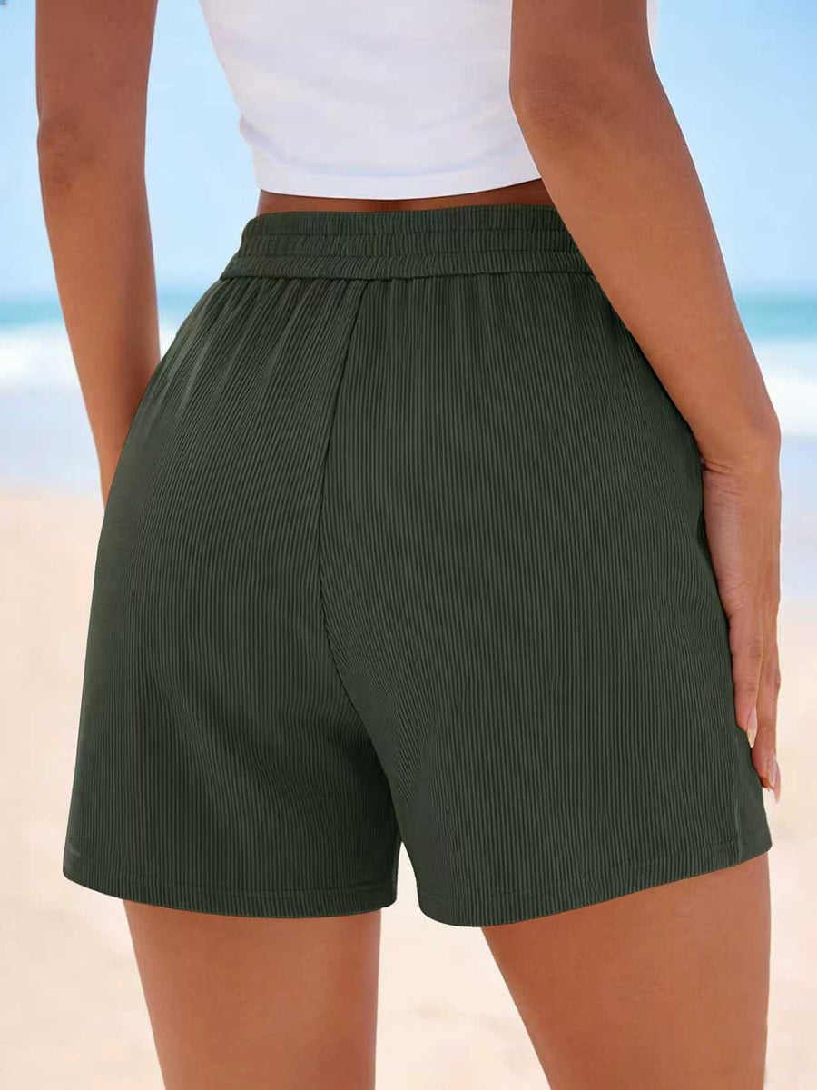 Dark green ribbed drawstring shorts