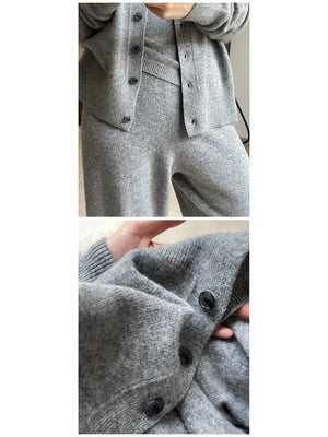 heather gray cardigan with hip-length and button-front