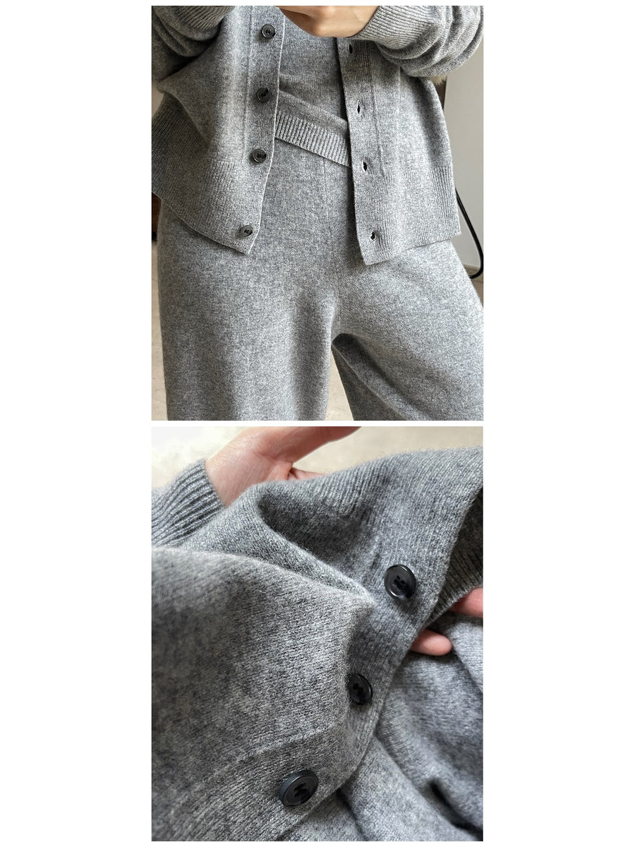 heather gray cardigan with hip-length and button-front